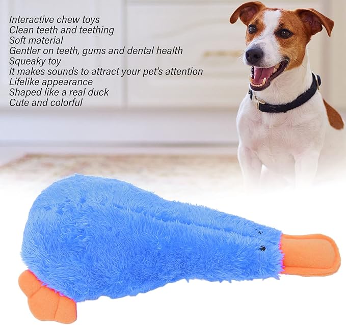 Juguete para Perro Pssopp Pato que Chirría, Suave y Limpia Dientes, Azul miniatura 4