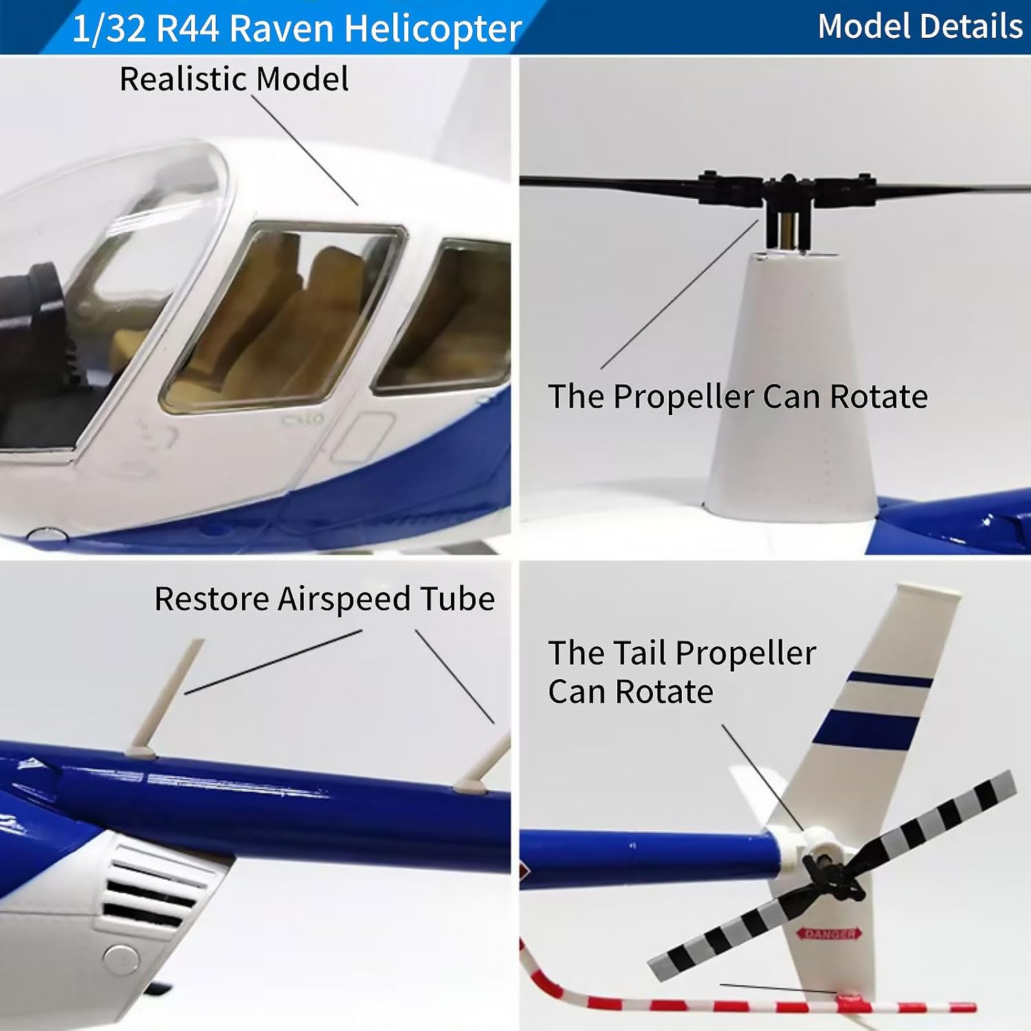 Alloy Robinson R44 Raven Helicopter Model 1:32 Scale, Alloy Aircraft Toy for Collection Displaying
