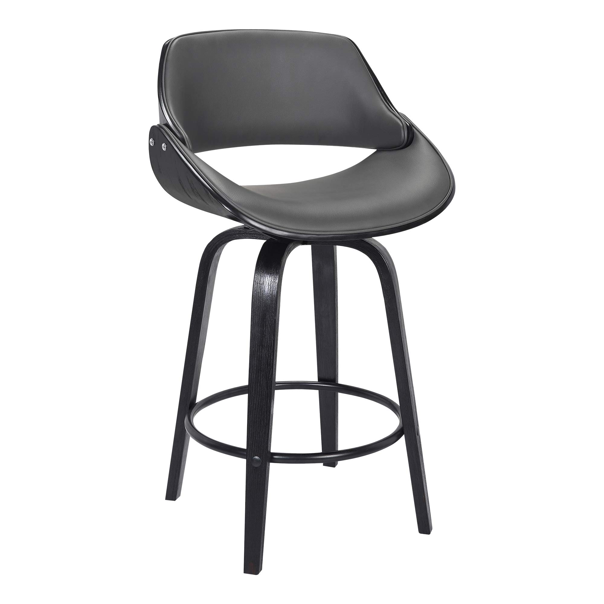 Mona Faux Leather Swivel Barstool, 26" Counter Height, Black and Gray