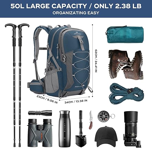 Miniatura 2 de Maelstrom Mochila de senderismo, mochila de camping, mochila de senderismo impermeable de 50 litros con cubierta para lluvia, mochila de viaje
