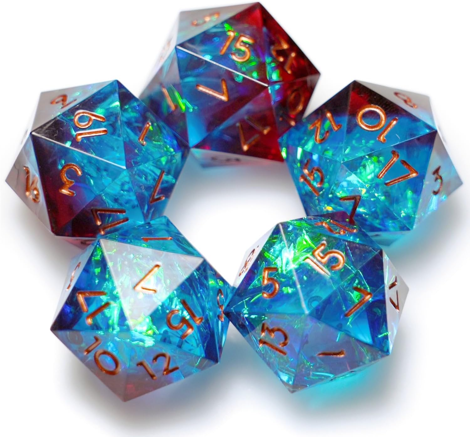 5 Pieces D20 Dice 21MM 20 sideds DND Resin Sharp Edged Resin Dice for Dungeons and Dragons, RPG, MTG Polyhedral (Red + Blue)
