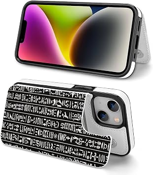 黒いエジプトのヒエログリフ iPhone13 Miniケース 手帳型 カバー レザー 財布型 アイフォン13 Mini スマホケース カード/紙幣収納 全機種対応 人気 キャラクター CASE