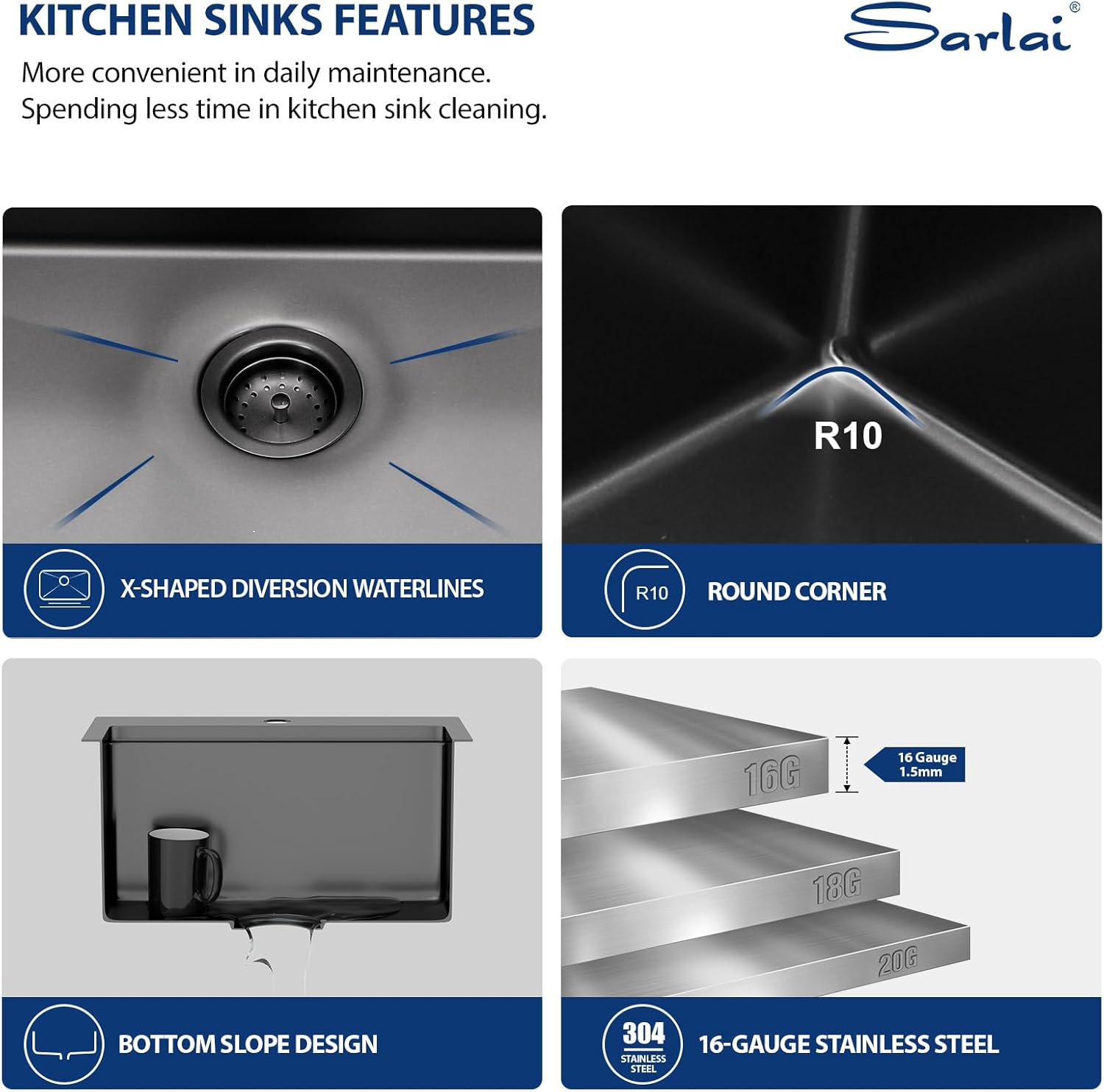 Sarlai Drop Bar Sink - 18 Inch Black Outdoor Kitchen Sink Gunmetal Black Drop In Workstation 18 x 18 Topmount Stainless Steel 16 Gauge Single Bowl Kitchen Bar Prep RV Outdoor Sinks Basin