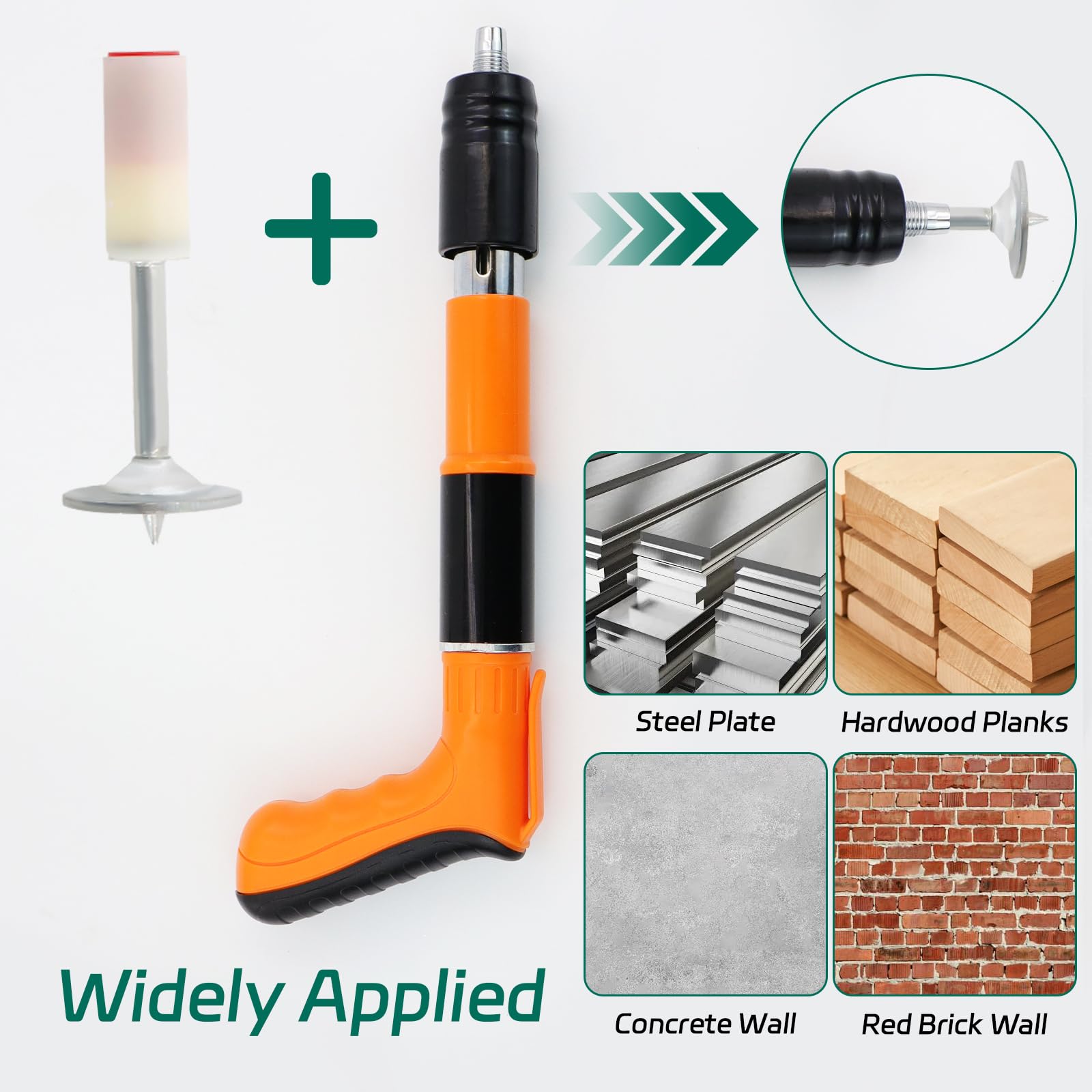 FORTSPANG Manuelle Nagelpistole Mit 200 Nägeln | 5-Gang Steuerung | Für Beton & Stahl