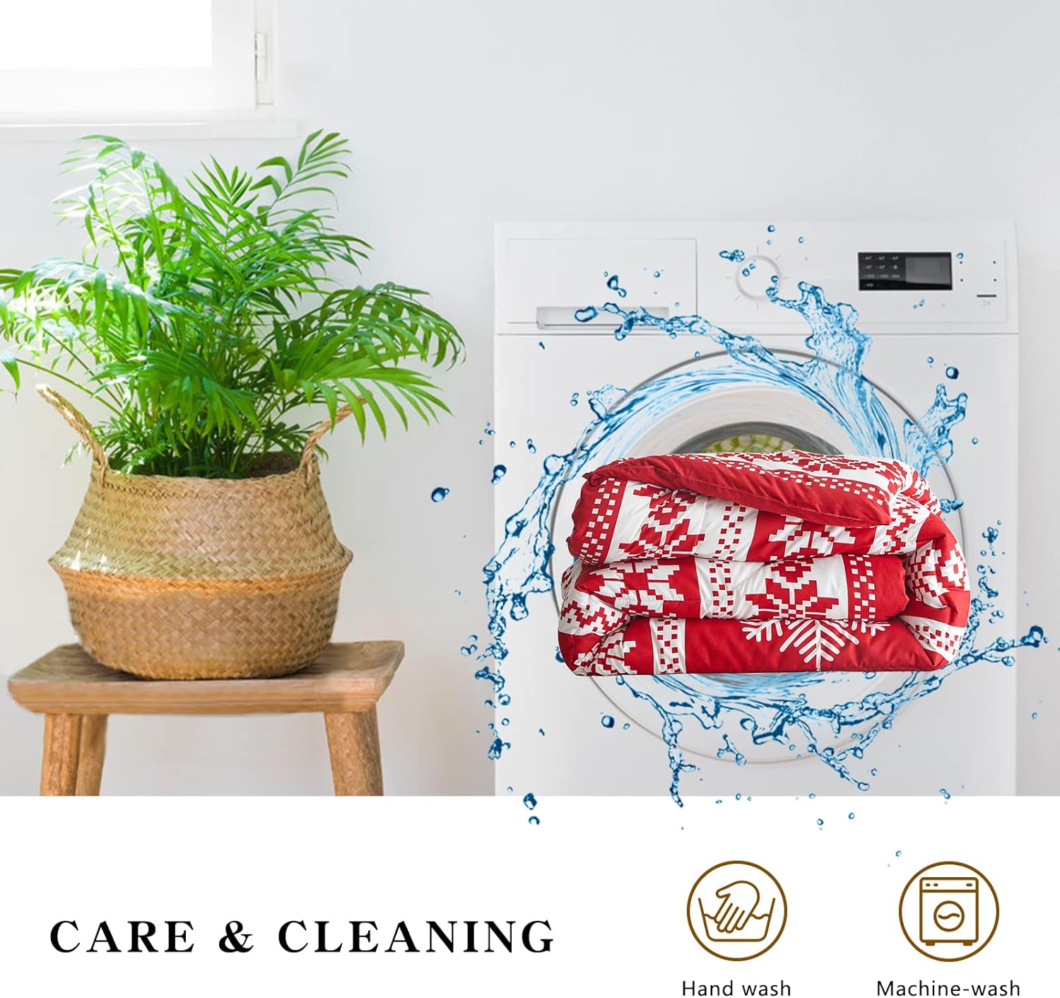 Flysheep Christmas Comforter Set 3 Pieces King Size 102x88 inches, Red and White Snowflake Reversible Design, Soft Microfiber Lightweight Bedding Sets for All Season