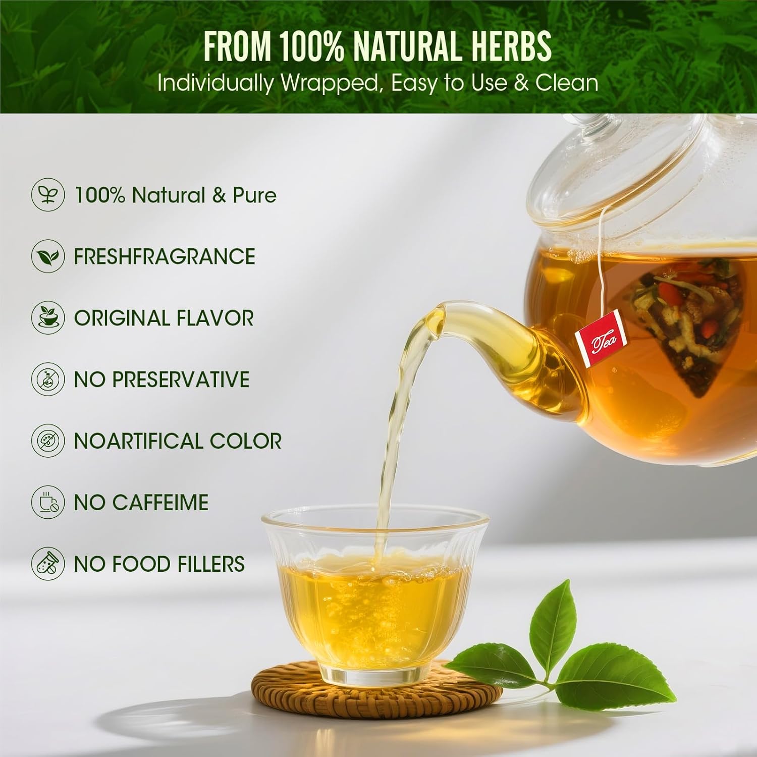 MQUPIN 30Pcs Dandelion Wolfberry Tea-10 Herbal Ingredients Blend, 5g/Bag,Kidney& Liver Health Tea,Goji Berry Chrysanthemunn Cassia Seed Teabags - Image 4