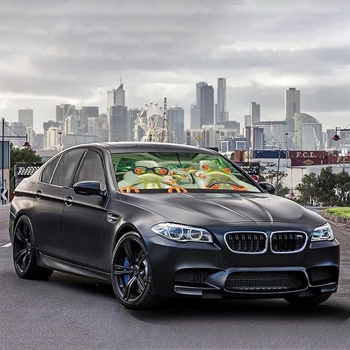 Miniatura 8 de CHILLTEK Parasol plegable para parabrisas de automóvil, diseño de animales divertidos, con rana, para ventana delantera, reflector, UV, protección