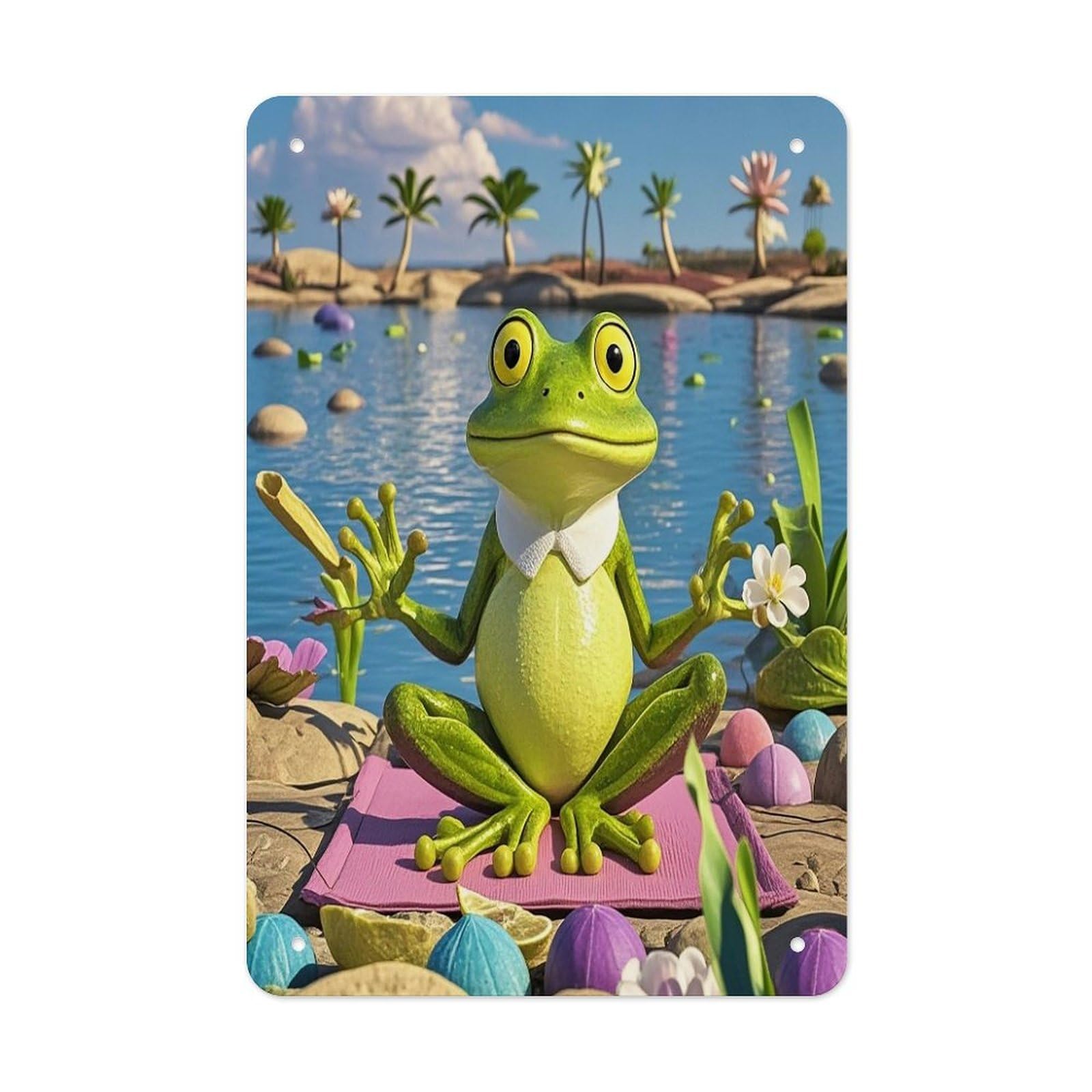 Funny Yoga Frog Metal Tin Sign Funny Vintage Metal Signs Metal Art Poster Man Cave Decor Retro Tin Sign for Home Office Kitchen Bar Cafe Garden Wall Decor 11.8 X 7.9 Inch