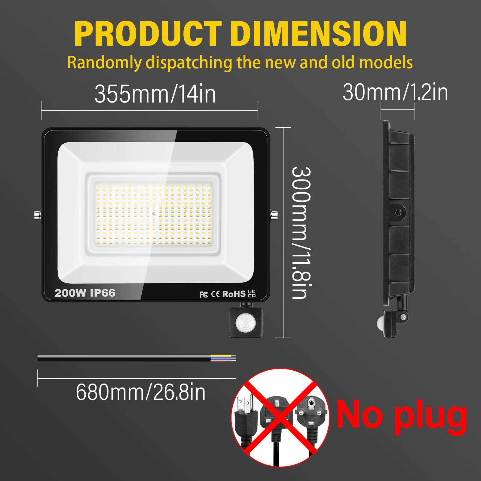 RIGIDON 2x 200W PIR aussenleuchte bewegungsmelder led strahler, außen lampe | 20000lm, ohne stecker, 6000K kaltweiß, wasserdicht, led flutlicht, außenleuchte, für garten garage innenhöfe carport hauswand