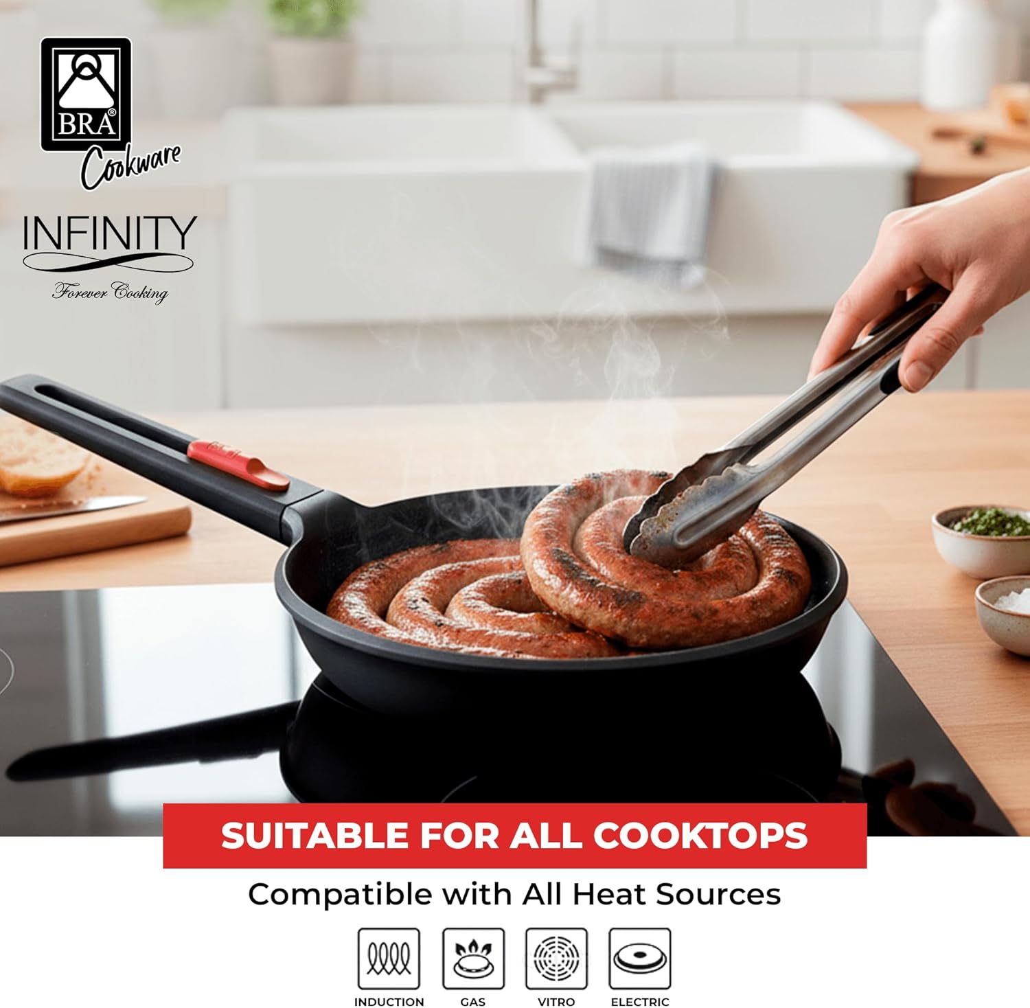 BRA COOKWARE Infinity Nonstick Frying Pan | 10.2-Inch Cast Aluminum Skillet | PFOA/PFAS Free Fry Pan | All Cooktops (incl Induction) Searing Skillet | Oven Safe up to 425°F (w/o Removable Handle)