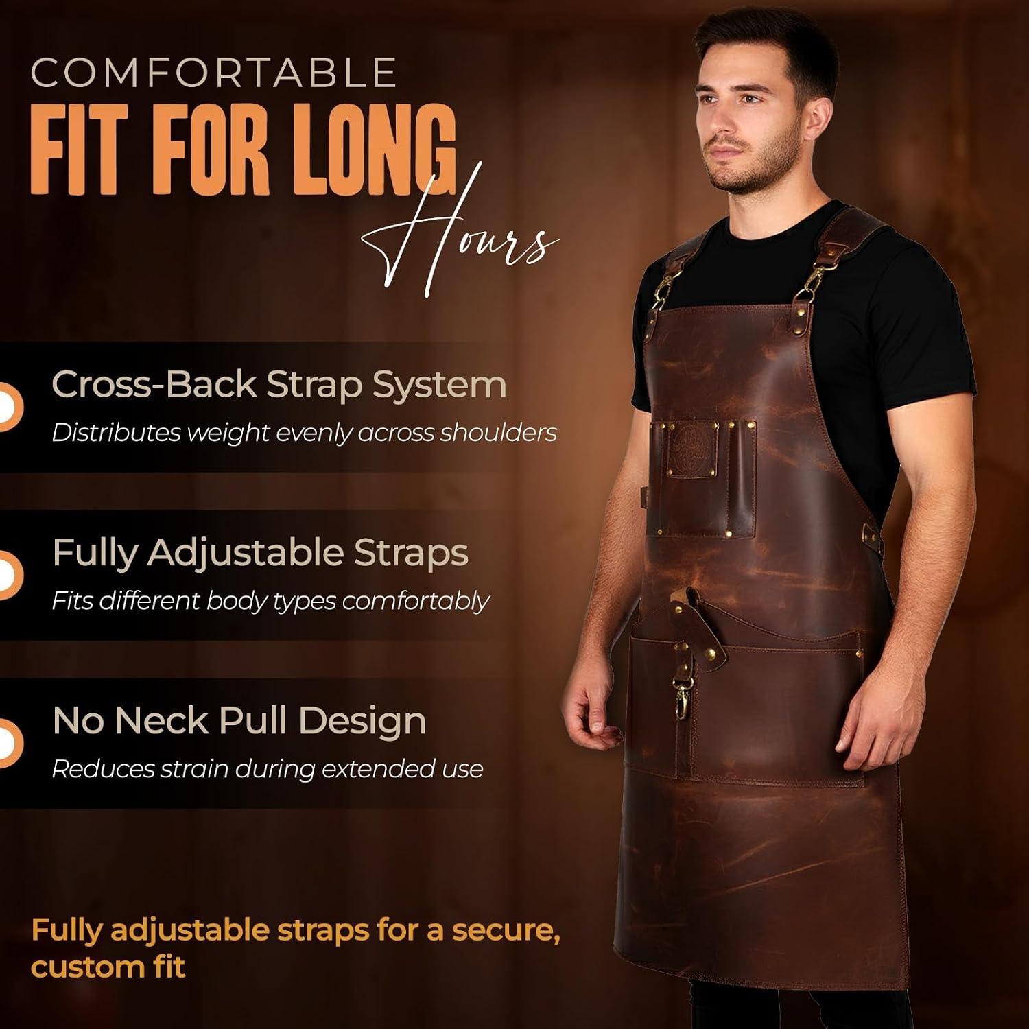 Work Apron for Men, Heavy Duty Cowhide Leather with 9 Tool Pockets, Adjustable for Carpenter and Woodworker
