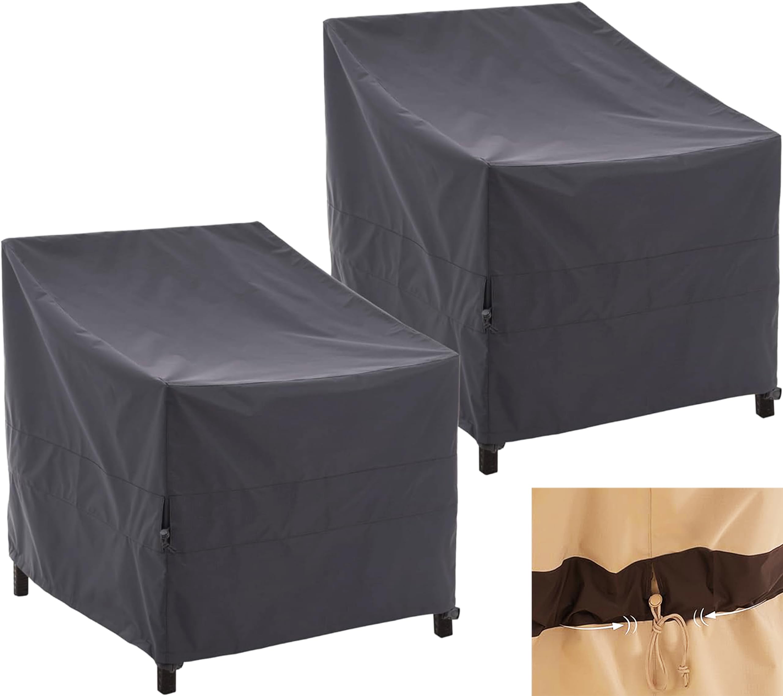 F&J Outdoors Housses pour chaises de jardin, housse de chaise longue, housse de fauteuil Adirondack, imperméables, protectrices, pour meubles de patio, gris, 89x99x66/91cm, 2 pièces
