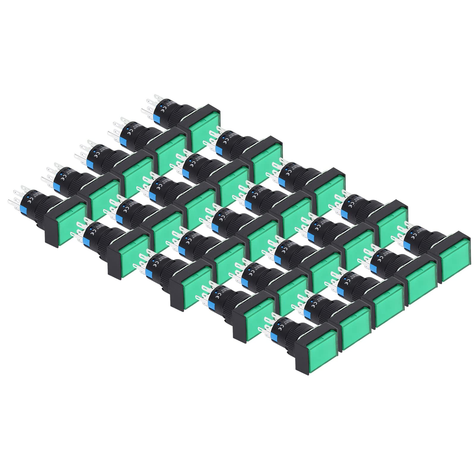 25 pezzi quadrati interruttore a pulsante ABS ottone autobloccante con luce per scatola di distribuzione 16 mm 24 V(VERDE)