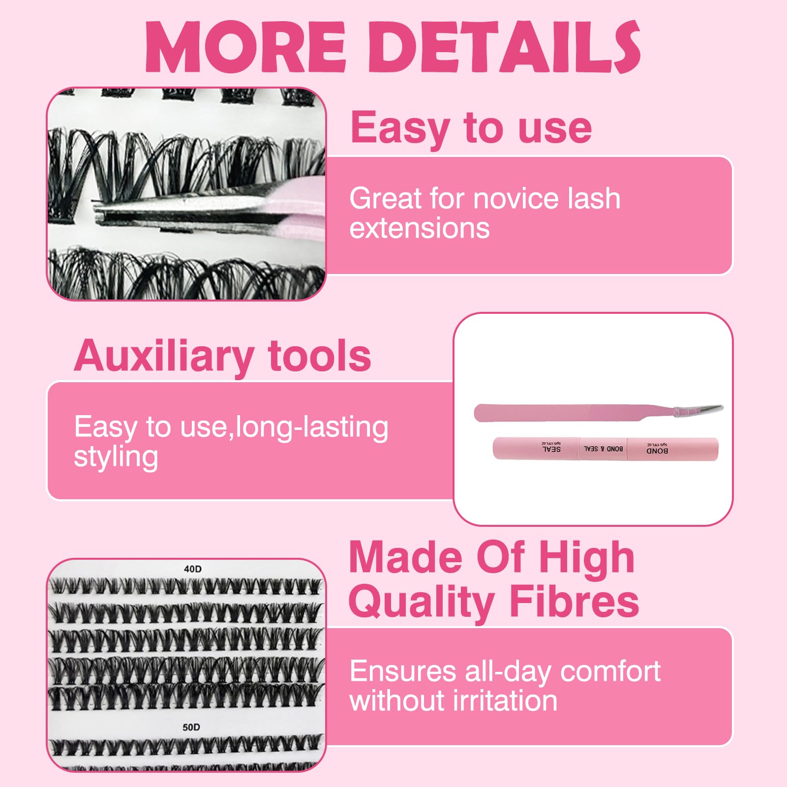 VEGCOO 570 Pezzi Ciglia Finte Ciuffetti, 30-40-50-60-80-100D Kit Extension Ciglia, Curl Ciglia Finte Ciuffetti 8-16mm, DIY Eyelash Extension Kit con Accessori