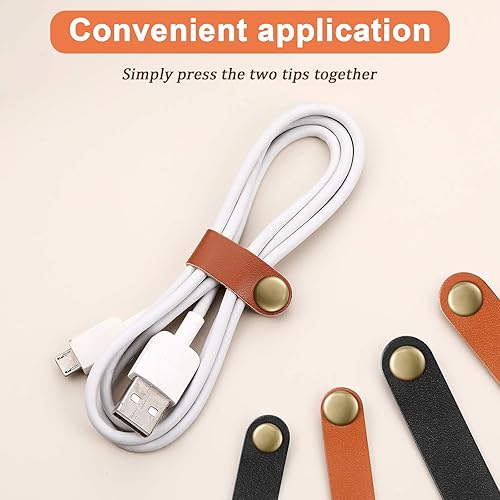 Miniatura 4 de 52 correas de cable de piel sintética, organizador de cables de audífonos, soporte portátil de cuero sintético hecho a mano, para cables de