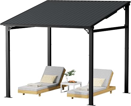 EBE 8 x 8 Hardtop Gazebo, Lean to Gazebos Outdoor Pergola with Galvanized Steel Roof, Wall Mounted Grill Gazebo Awning for Patio, Decks, Backyard