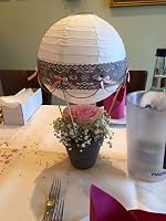 QIXINHANG Abajur rotund alb din hârtie, stil clasic cu nervuri de bambus, decorațiune de 20 cm (8 inch) pentru grădină, nuntă și evenimente 5