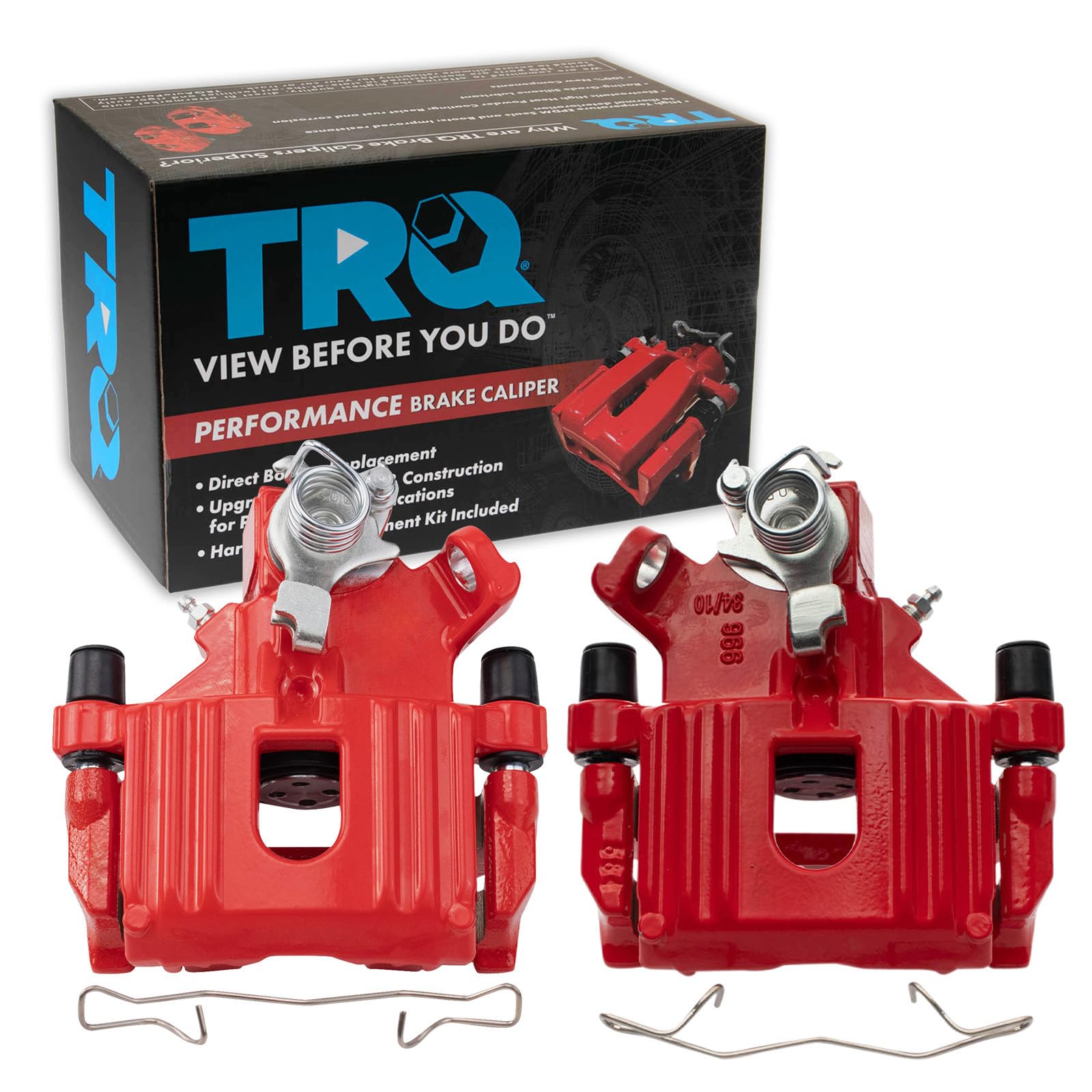 TRQ Performance Rear Driver and Passenger Side Brake Caliper Set Caliper Brackets Hardware Compatible with 04-06 Mini Cooper 07-08 Cooper Convertible