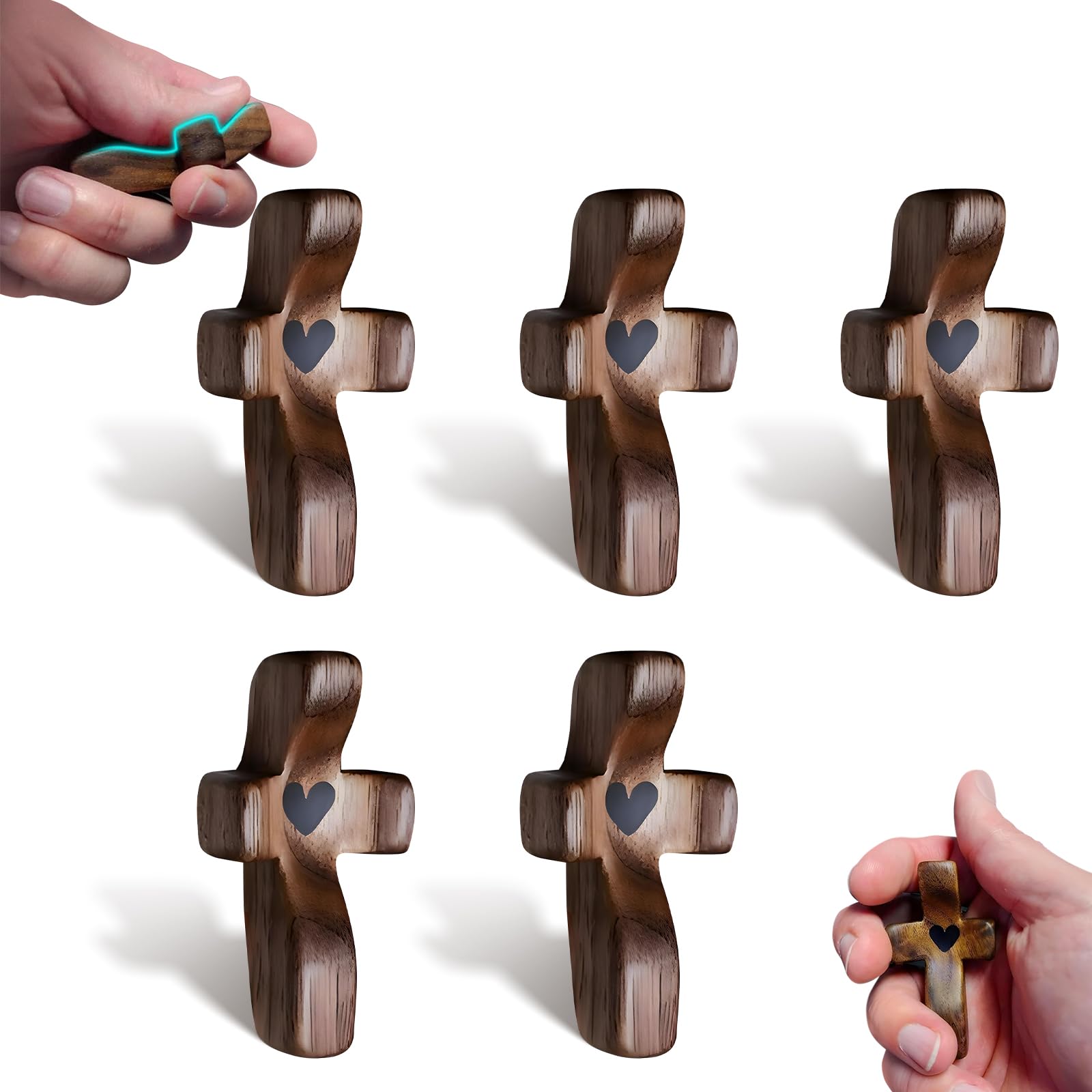 VINETEN Cross My Heart,Wooden Cross,Encouragement Gift Stress Relief Cross,Prayer Cross for Hand,Pocket Cross Christian Gifts for Women and Fidget