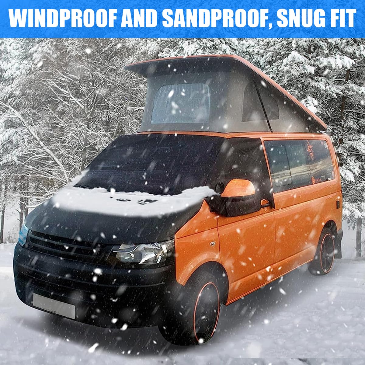 Schneeschutz Frontscheibenabdeckung Für Auto- Eisschutz, Abdeckung Anti Frost Ice Staub Fenster Abdeckung Sonnenschutz, Scheibenabdeckung Für Transporter Windschutzscheiben(T6-Schwarz)