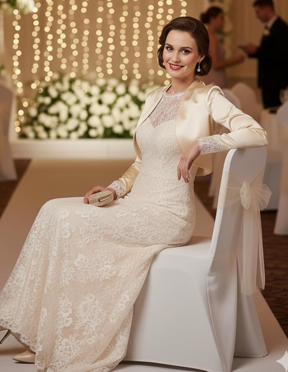 Belle Poque Women Long Sleeve Bolero Shrug Open Front Satin Jacket Ruffled Shrugs for Evening Dresses Formal - Image 5