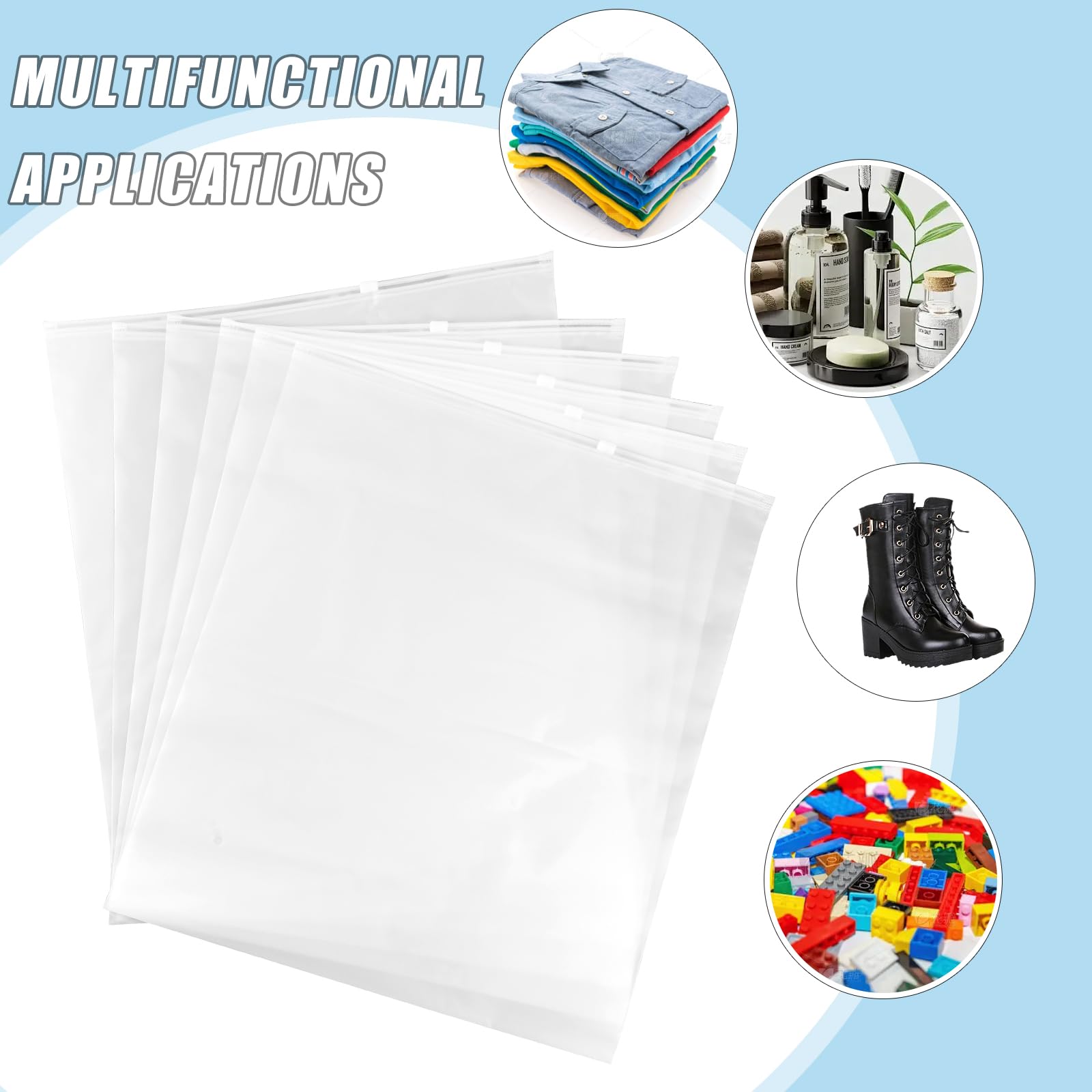45 Pezzi Sacchetti Vestiti Viaggio con Zip Kit,40x35cm Buste per Indumenti Sacchetti Plastica Richiudibili, Impermeabili Smerigliato Maglioni Valigia Organizer, per Indumenti, Scarpe