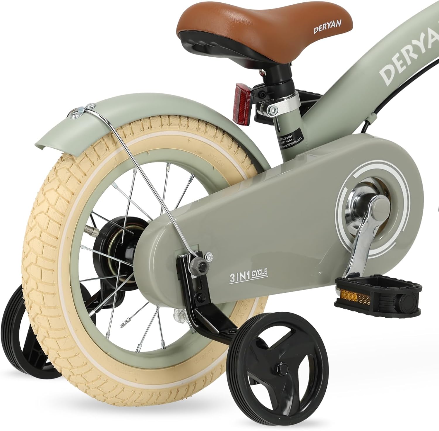 Close-up of Deryan bicycle chain guard and rear wheel