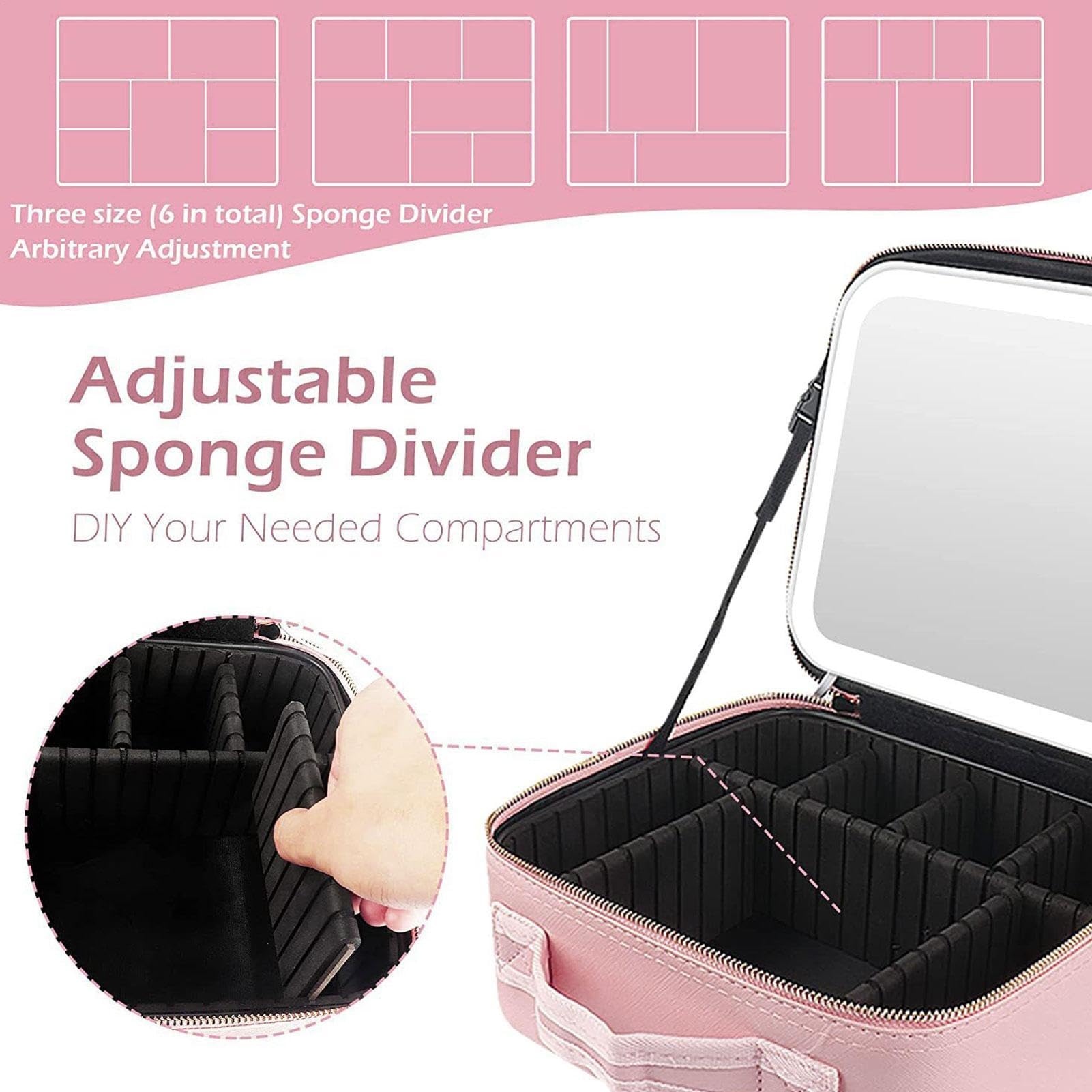 Astuccio per il trucco con specchio | Astuccio per il trucco | illuminato a LED a 3 colori | Borsa organizer da viaggio in pelle PU, regalo di compleanno borsa per il trucco