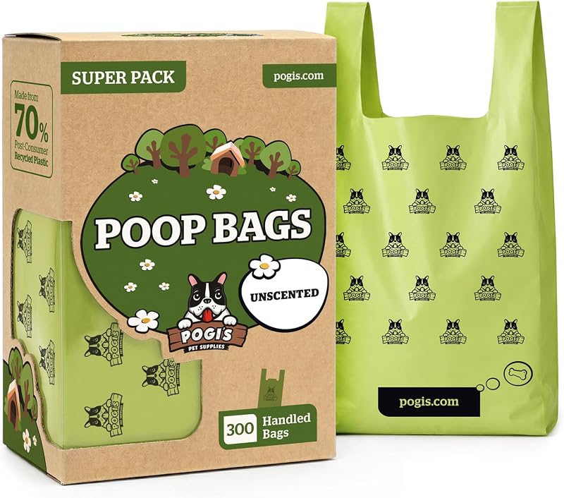 Bolsas para Fezes de Cães Grandes Pogi's Pet Supplies com Alças, Sem Perfume, Extra Grossas, Pacote com 300