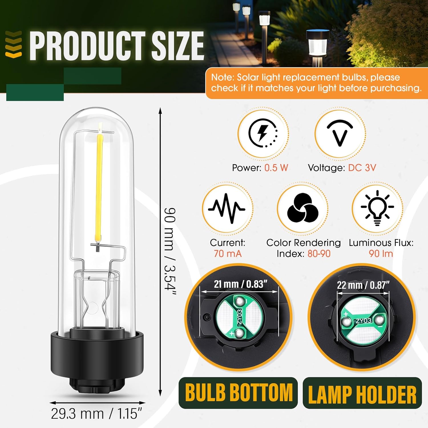 4 Pack Solar Light Replacement Bulbs Warm White 3000k 0.5w DC 3v Solar Bulbs for Outside Garden Yard Patio Pathway Landscaping