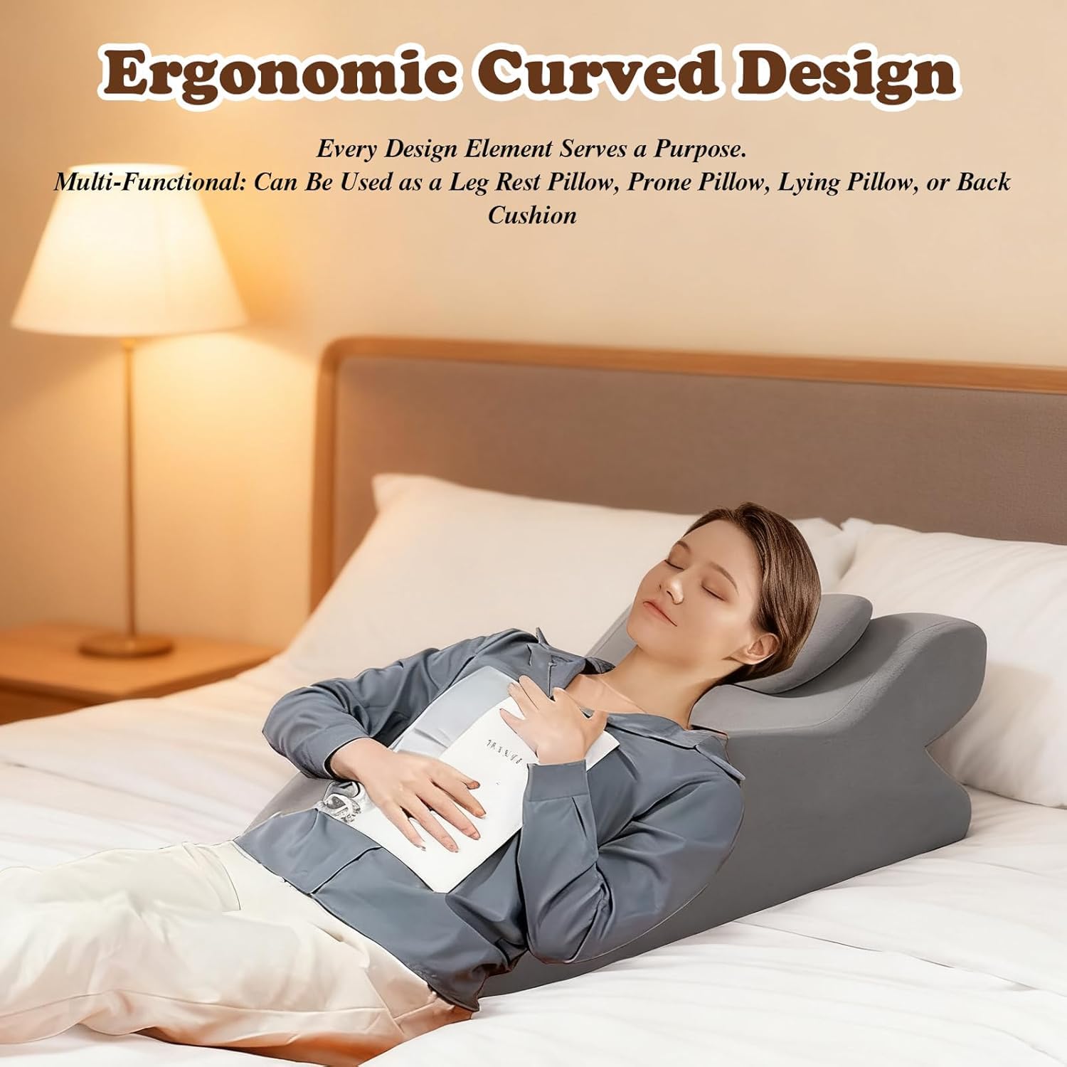 Cojín para piernas elevadas, almohada de cuña para dormir, almohada venosa con espuma viscoelástica, almohada para piernas, cojín de cuña para cama con funda extraíble, para sofá, cama y