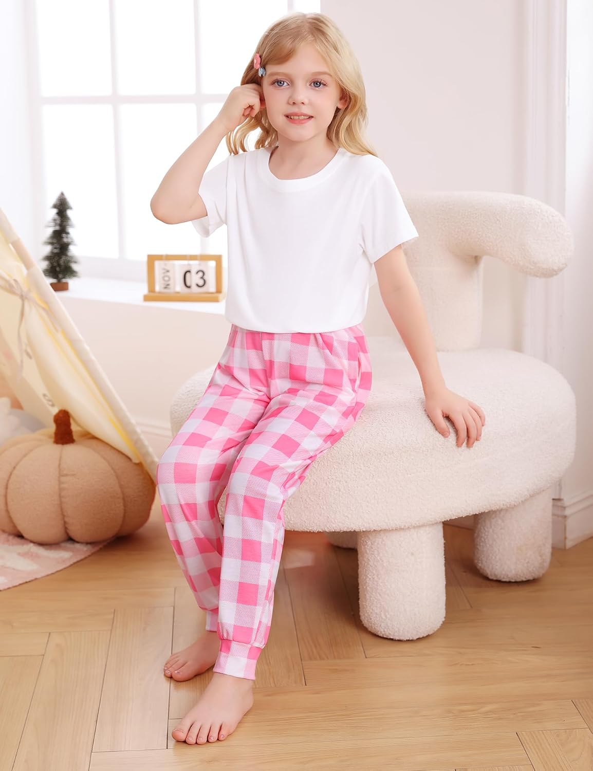 SWOMOG Unisex Kids Plaid Pajama pants for Boys & Girls Comfy Sleepwear Bottoms Lounge Jogger PJ Pants with Pockets
