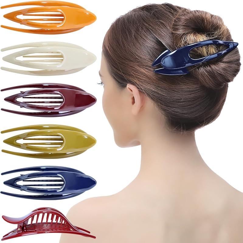 RC ROCHE 6 Pcs Flat Claw Clips for Women Thick Hair No Slip, Medium Classic | Duckbill Shape, Lay Flat Buns, No Crease Grip, French Twist, Side Slide Styling, Pilates, Yoga, Workouts and Travel