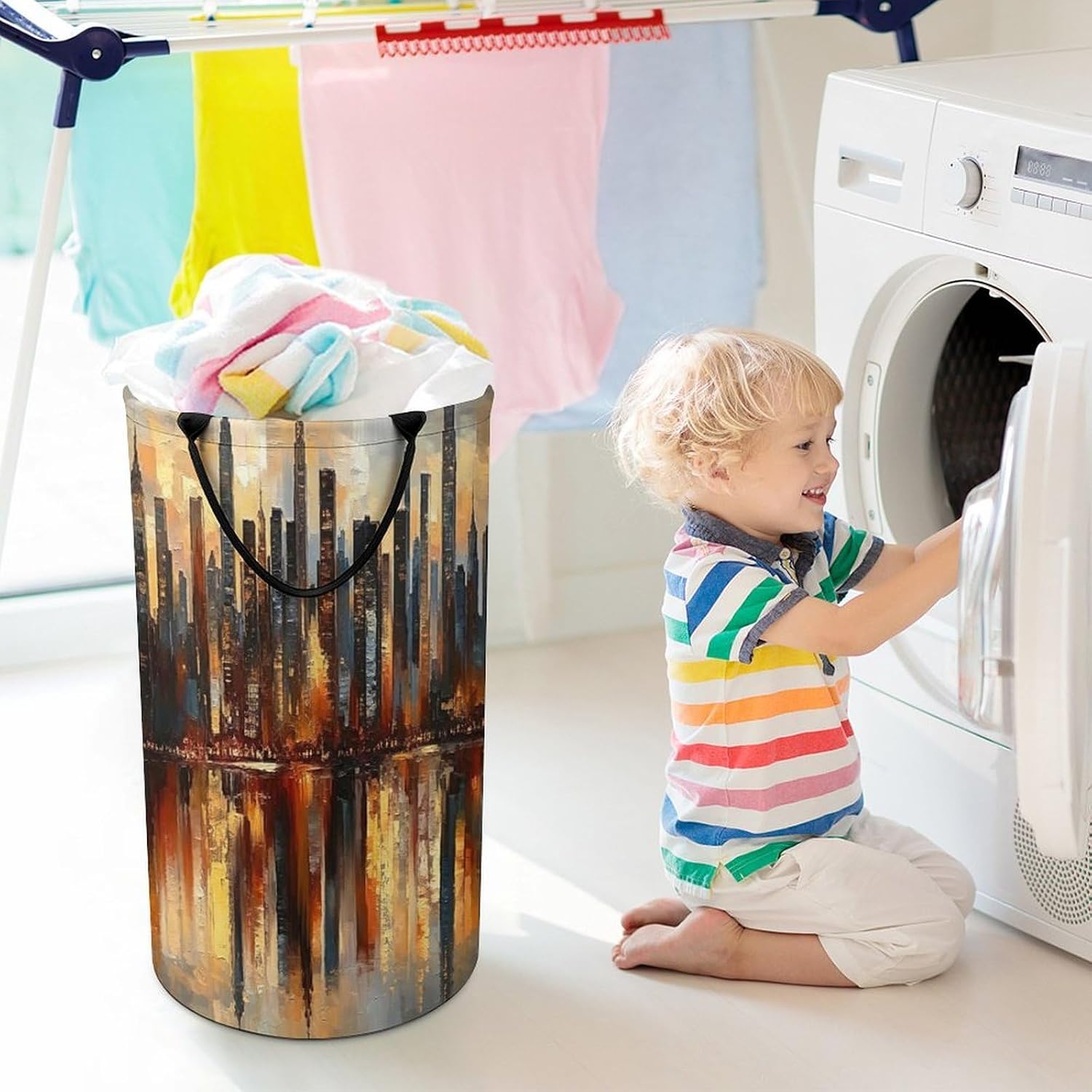 City Night SceneLaundry Hamper Storage Basket | Large Dirty Clothes Bag for Easy Carry Handles,Large Clothes Basket with Handles,Organizer for Bathroom Bedroom
