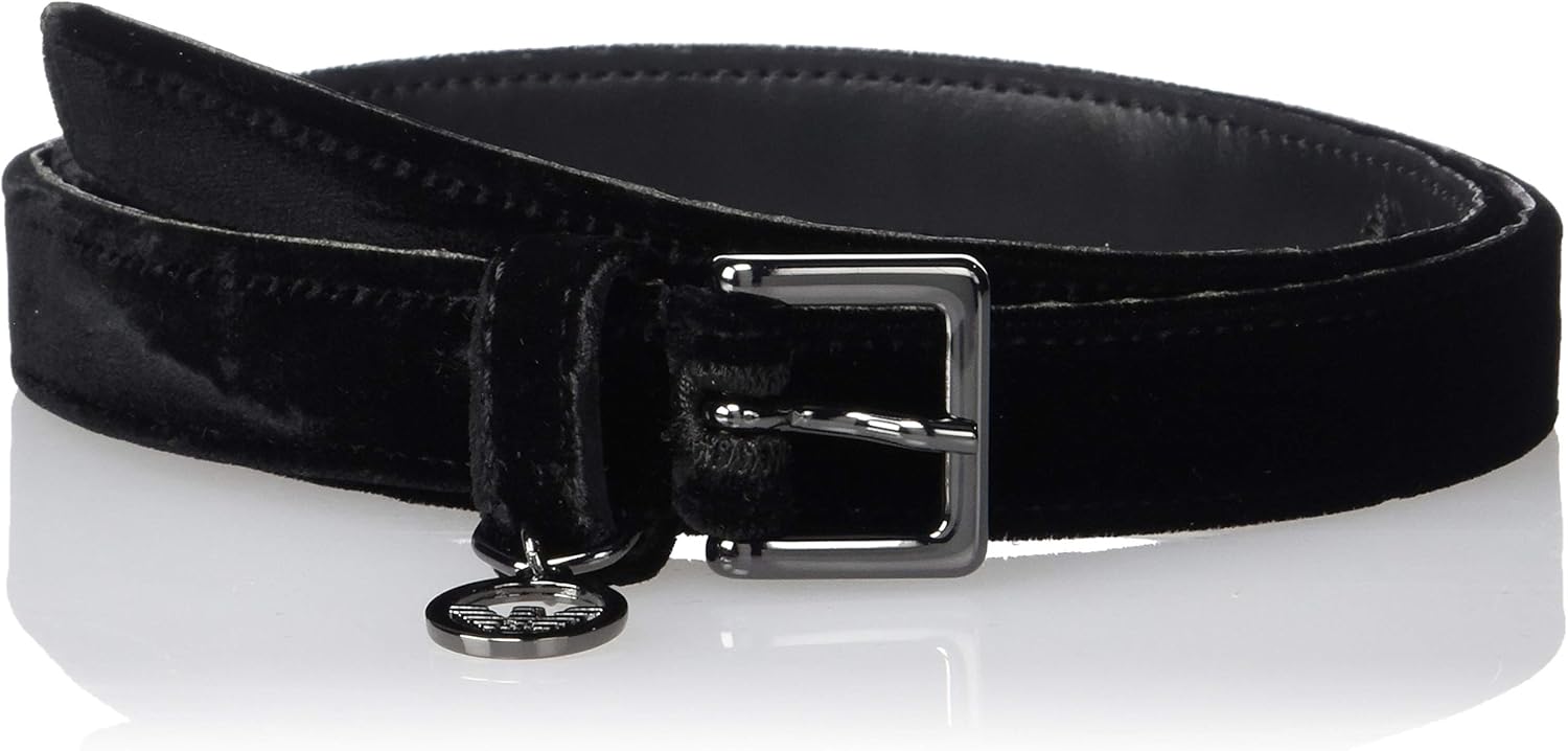 Emporio Armani Women's Black Slim Tongue Belt With Eagle Logo Pendent