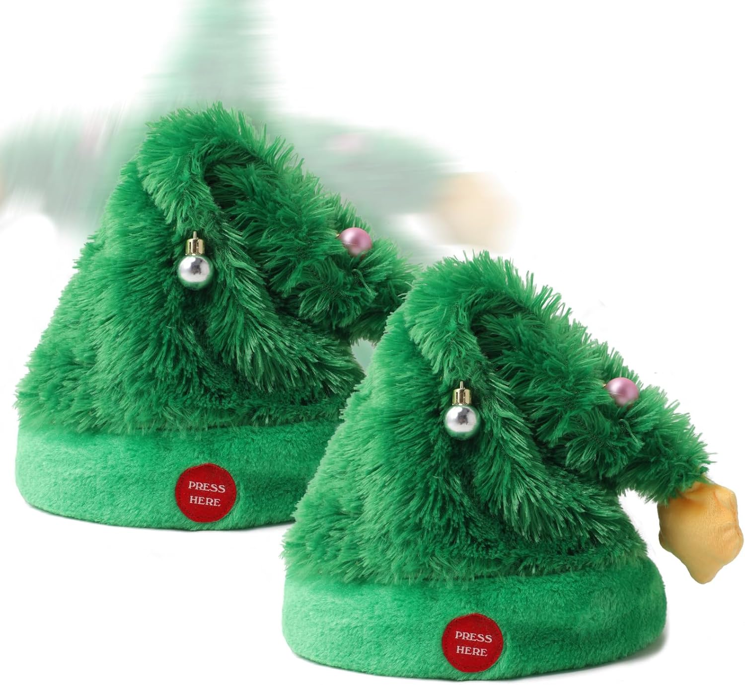 Gfilay Musical Christmas Hat 2 Pack – Singing and Dancing Tree Santa Hat for Adults and Kids, Funny Crazy Swinging Holiday Party Hat Decoration
