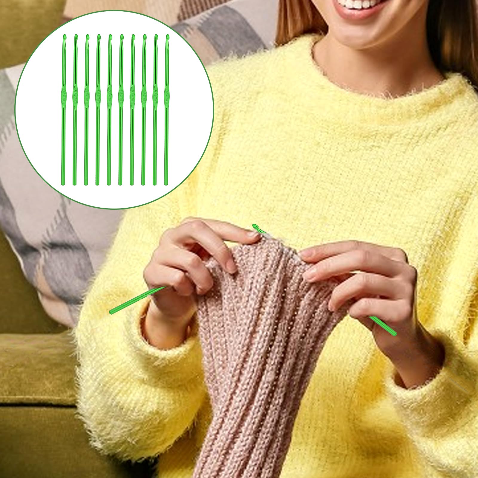 Lot De 6 Aiguilles à Tricoter En Aluminium Avec Poignée Ergonomique En Caoutchouc De 10 Mm Taille US N/P (taille 15) Pour Loisirs Créatifs, Beau Cadeau Pour Femmes, Adultes, Enfants, Débutants (bleu