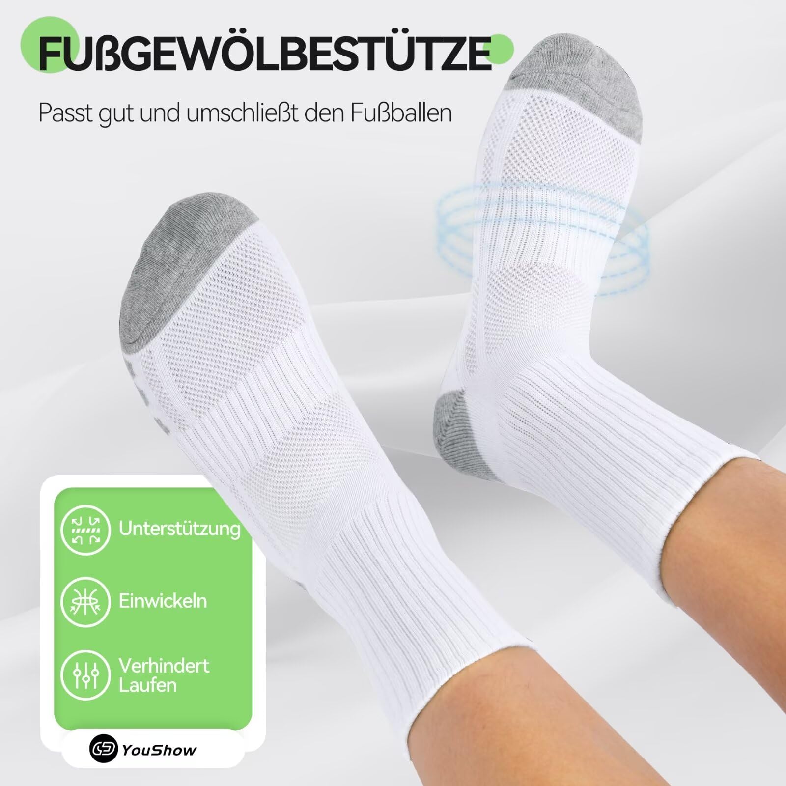 YouShow 6 paires de chaussettes Hommes Chaussettes de Tennis Femmes Chaussettes de Sport Chaussettes de Randonnée Crew Rembourrées Respirantes Douces Chaussettes en Coton