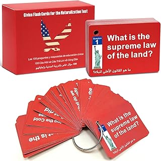 2025 US Citizenship Test Flash Cards, Bilingual English/Arabic,100 Official USCIS Civics Questions with Metal Ring for Naturalization Exam بطاقات دراسة اختبار الجنسية الأمريكية (Arabic)