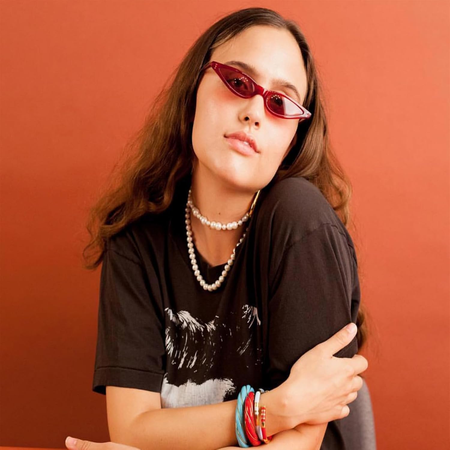 Retro Trendy Small Cat Eye Sunglasses Womens Tiny Tinted Y2k Sunglass 90s Narrow Frame Skinny Triangle Sun Glasses Tortoiseshell/Tea+burgundy/Light Red+white/Gray Multi image 2 of 6 B0CGLQZY5P