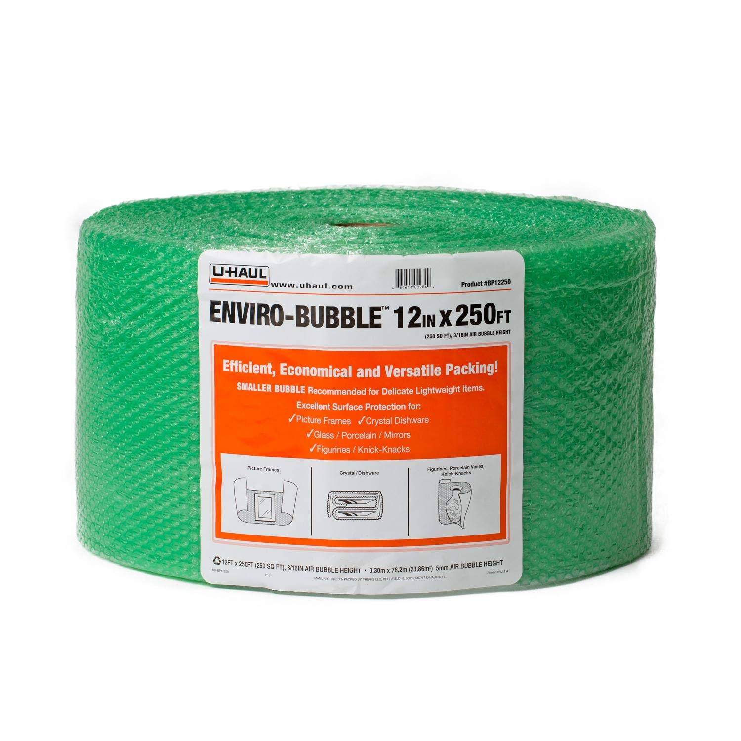 U-Haul Enviro-Bubble - Bulk Roll 250' of Small Bubble Padding & Protection for Fragile Decor, Dishes, Glassware, Frames, & More