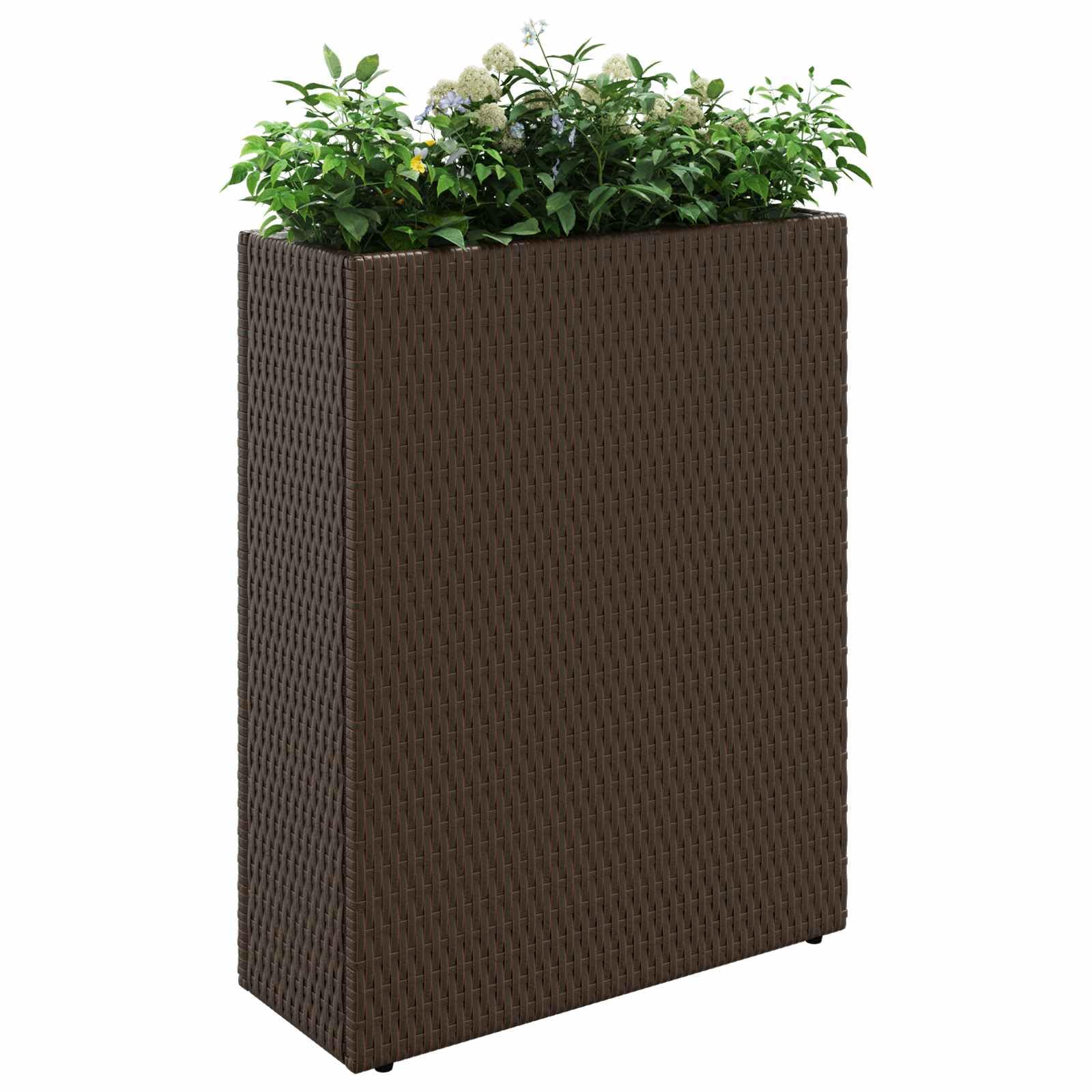 vidaXL Wysoka doniczka 55 x 22 x 70 cm, tak, stylowy, rozszerzony, prostokątny pojemnik na rośliny, odporny na warunki atmosferyczne, rattanowy stojak ogrodowy, elegancka dekoracja na kwiaty