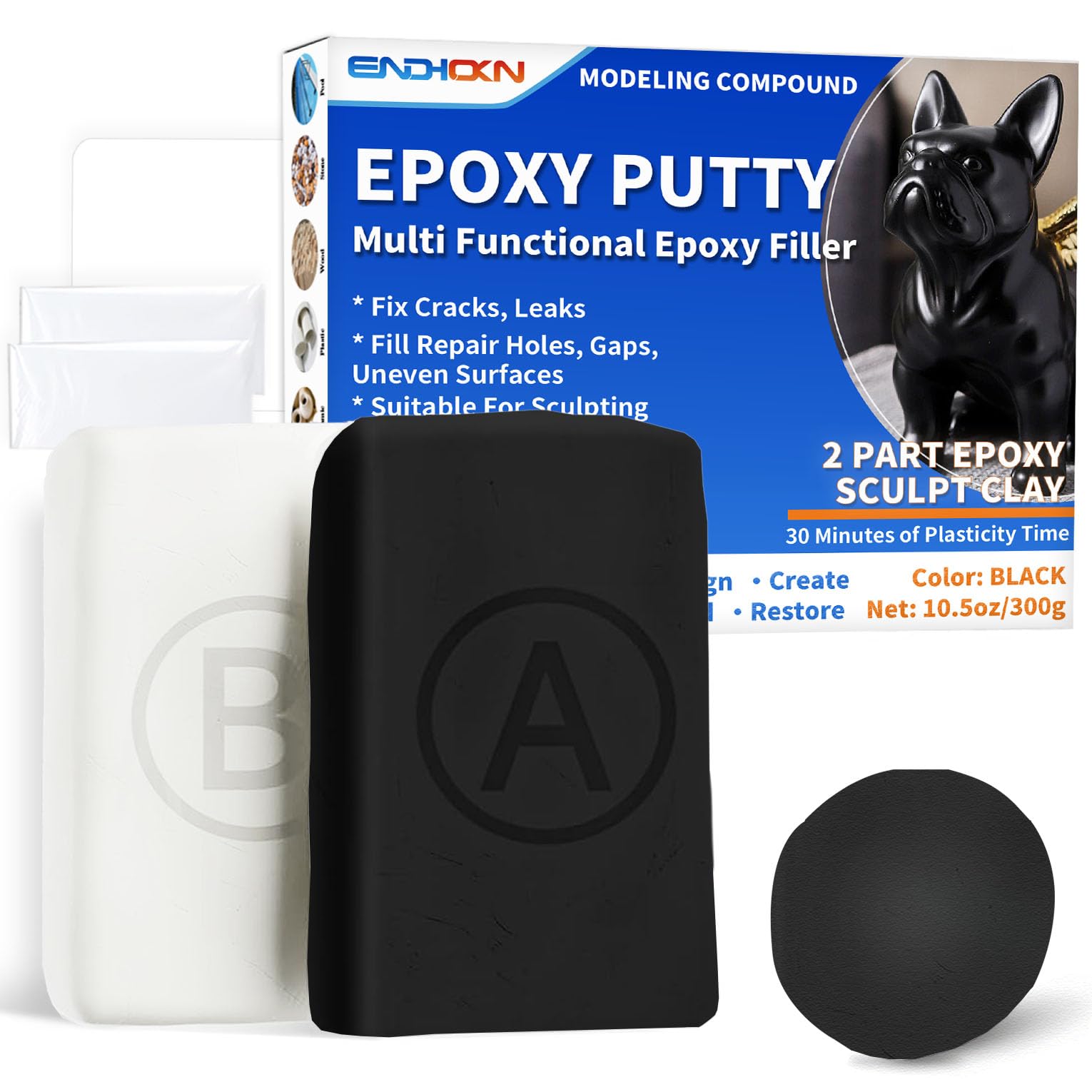 Epoxy Putty, Endhokn 10.5oz/300g Black Putty Stick Fix Leaks, Cracks and Fill Holes, Sculpting, Modeling, Epoxy Sculpt Clay for Metal, Ceramics,