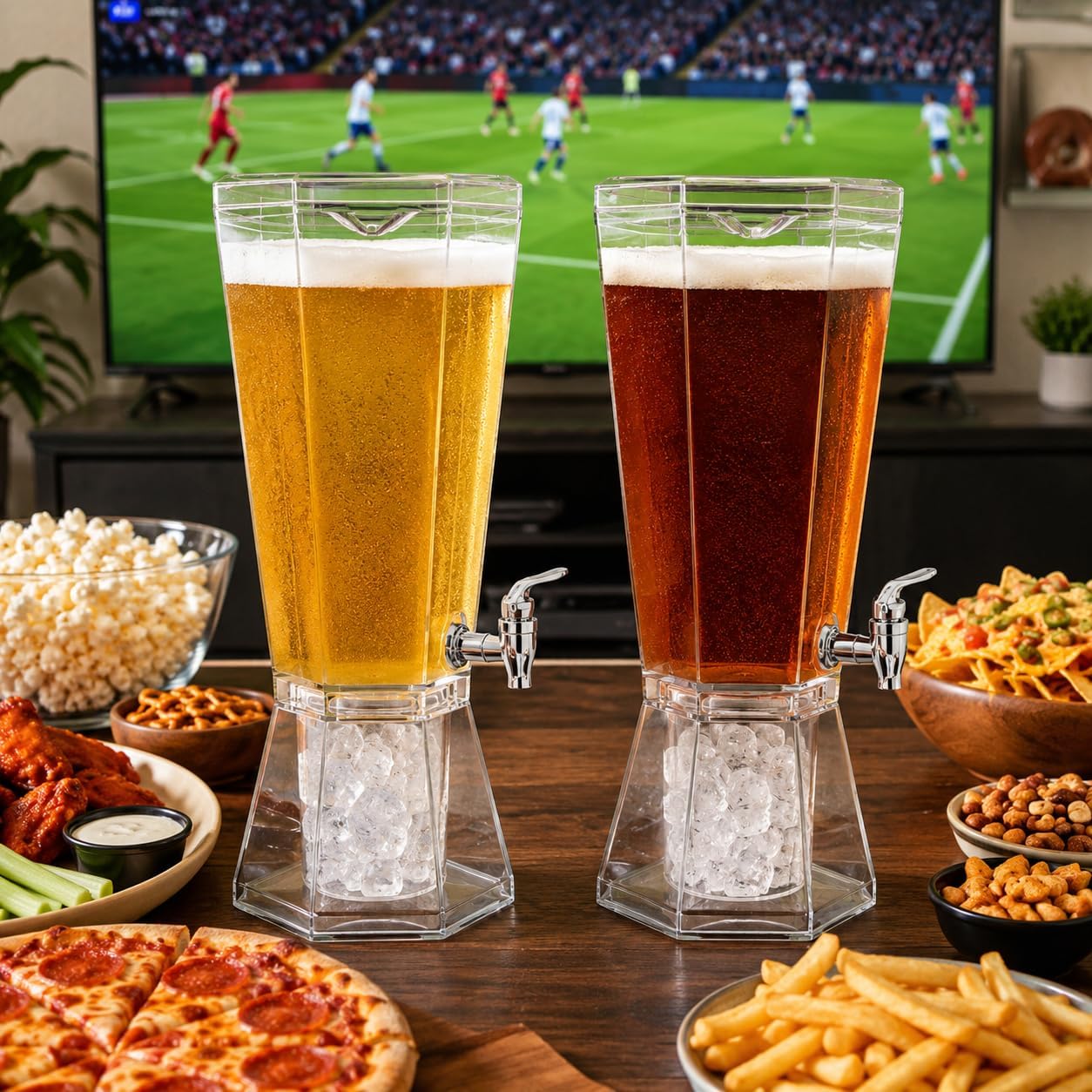 1 Gallon Drink Dispensers for Parties,Clear Plastic Beverage Dispensers with Spigots and Ice Bases,BPA-Free Leakproof Stackable Drink Containers for Lemonade,Juice and Ice Tea,2 Pack