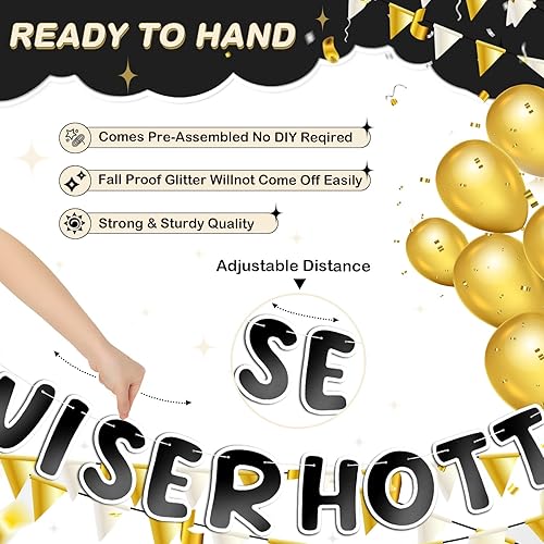 Miniatura 50 de Fulmoon Juego de 3 carteles de cumpleaños con purpurina para mujeres de 30, 40, 50, 60, 70, 80, cumpleaños, regalo (dorado)