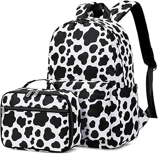ecodudo Cow Print Girls Backpack Set for Teens Backpacks School Bookbags with Lunch Bag (Cow Print)