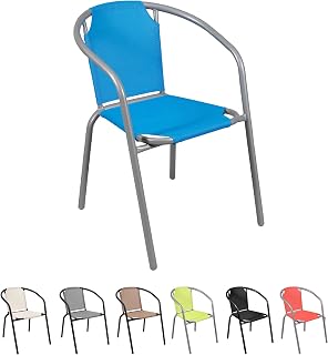 THE SECRET HOME - Silla en Lona para Jardín - Silla de Acero Apilable - Asiento de Exterior para Balcón, Terraza y Jardín (Azul)