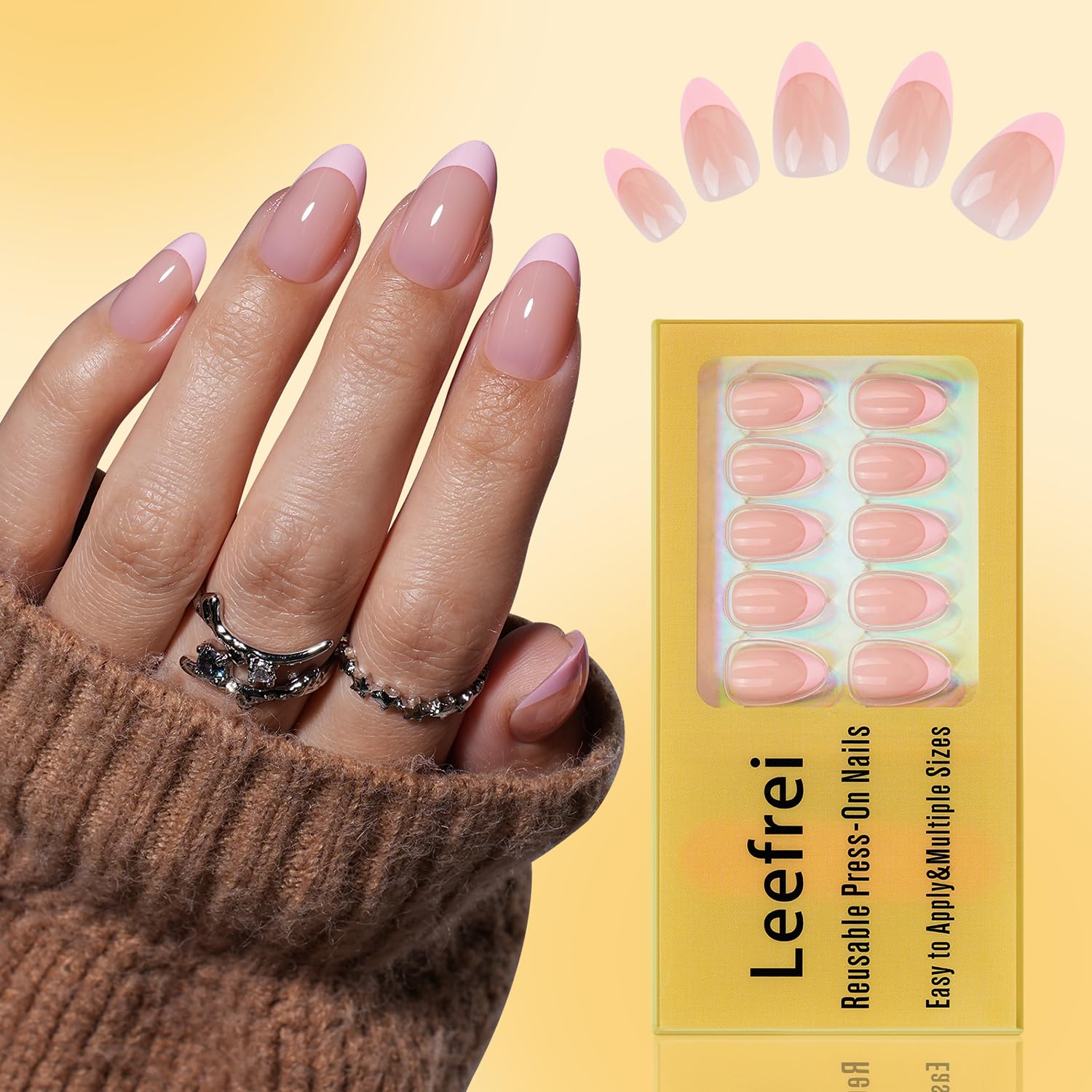 Halloween Press on Nails - French Tip Press on Nail with Blakc Web Bat, Short Almond Fake Nails Reusable Nails Press ons, 32 Pieces in 16 Sizes False Nails Kit with Glue,