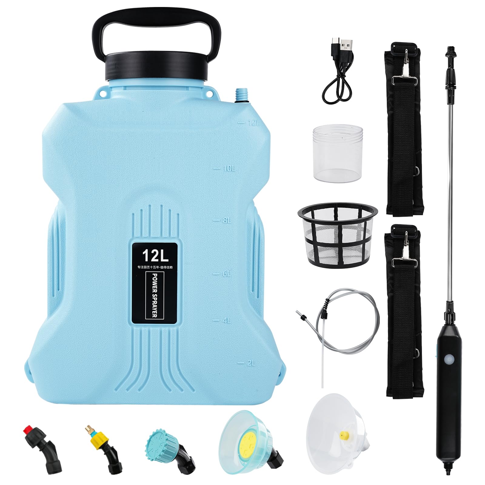 Pulvérisateur électrique à dos de capacité 12 L pour jardinage (batterie intégrée : 2000 mAh)