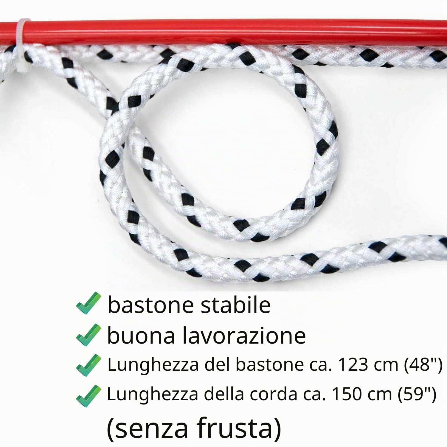 AMKA, Frusta con corda, da allenamento, 120 cm, frusta da equitazione, frusta da addestramento, frusta da lavoro, per giochi di Parelli